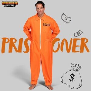 NWT Spooktacular Creations Men’s Prison Escaped Inmate Jumpsuit Costume XXL